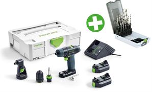 Festool Akušroubovák txs li 2,6-set + sada spirálových vrtáků hss d3-10 ce/10